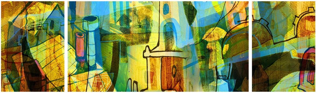Obraz - Architektura, abstrakcja kubistyczna (170x50 cm)