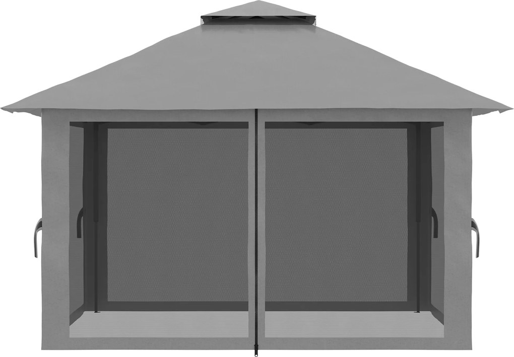 Outsunny Pawilon Składany 4x4x3m Ciemnoszary z Regulowaną Wysokością 4 Ścianki Siatkowe Wentylacyjny Dach Torba Szybki Montaż | Aosom PL