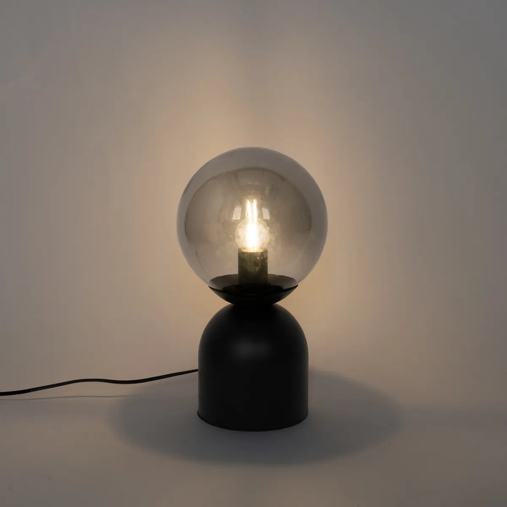 Lampa stołowa w stylu hotelowym czarna z przydymionym szkłem - Pallon Trend