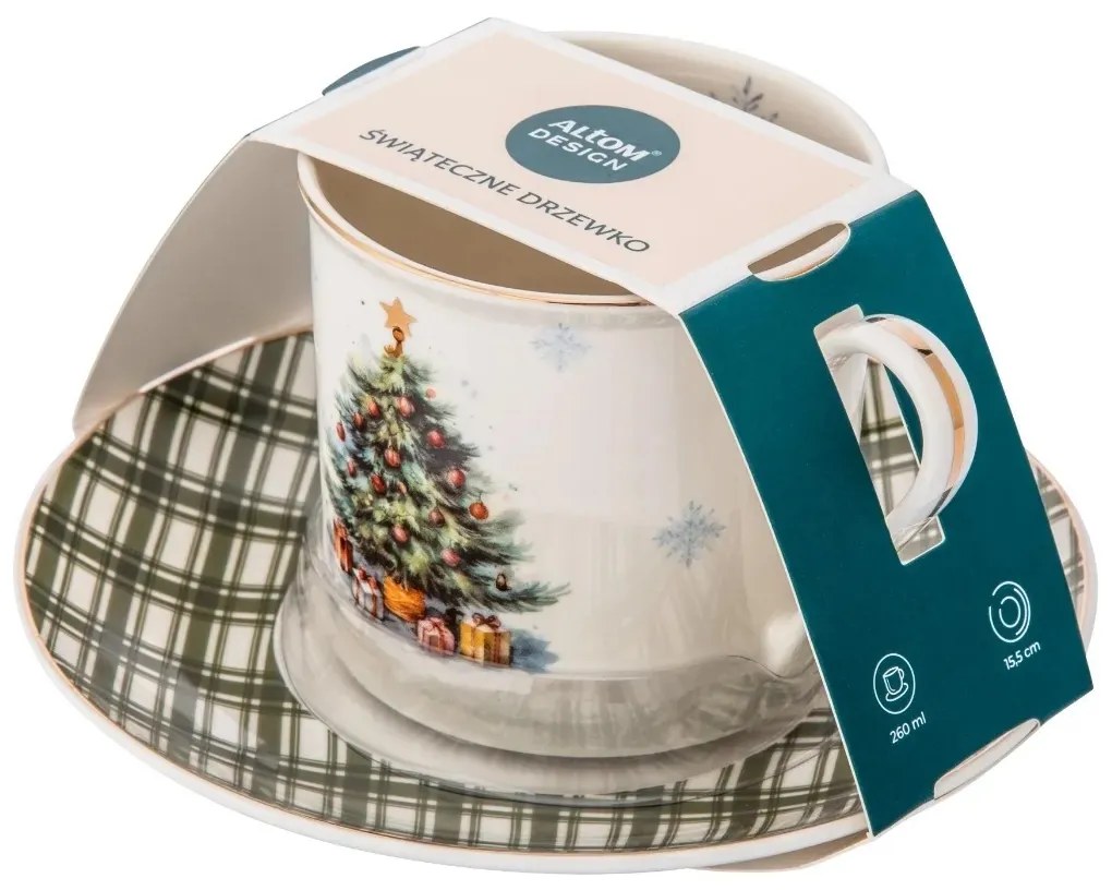 Altom Porcelanowa filiżanka z spodkiem ChristmasTree 260 ml