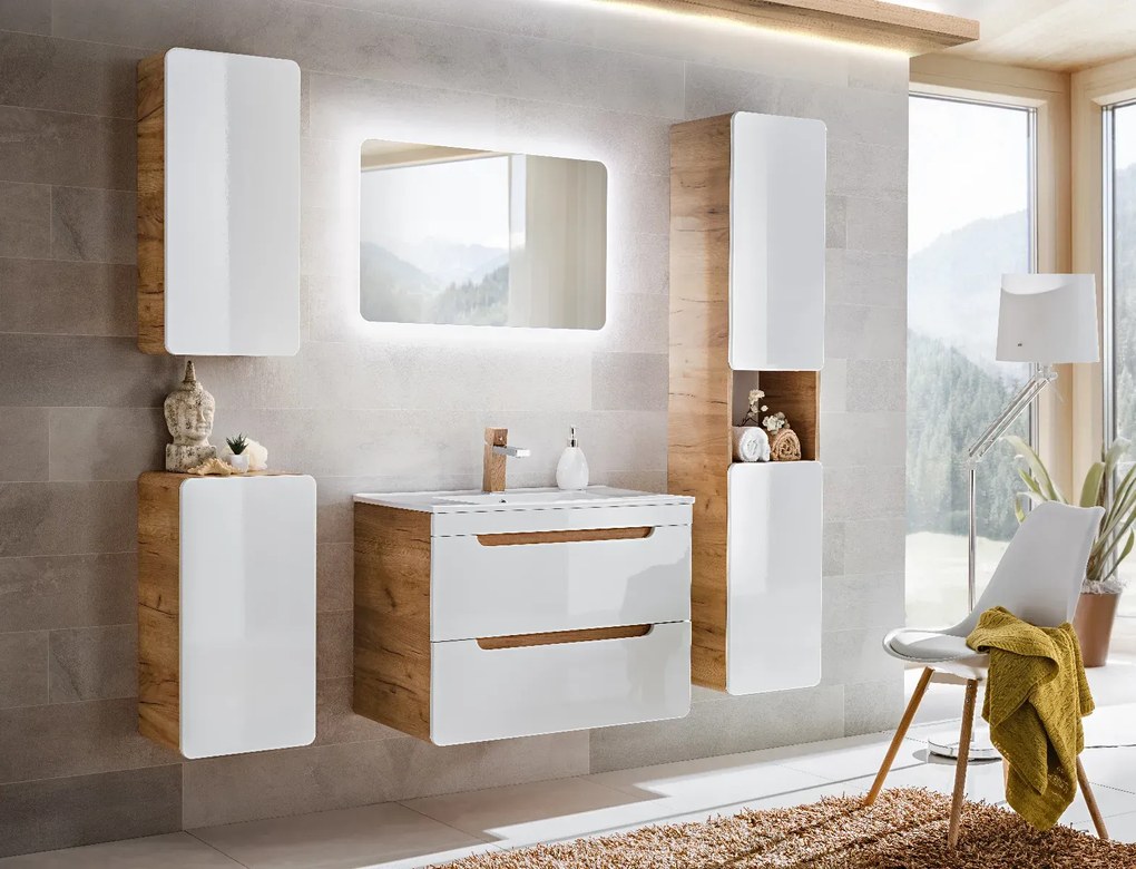 Szafka pod umywalkę ARUBA 820 60 cm biała/dąb COMAD