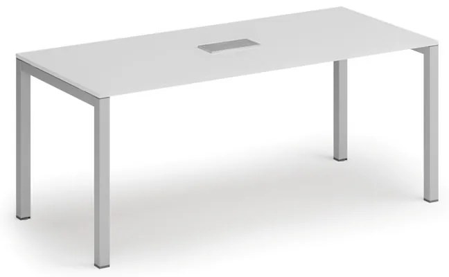 Stół konferencyjny PRIMO SQUARE, 180x80 cm, biały + port blatowy TYP I, srebrny