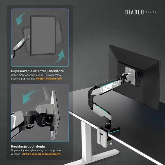 Uchwyt regulowany na monitor 49 cali LED RGB Diablo X-Arm, szaro-czarny