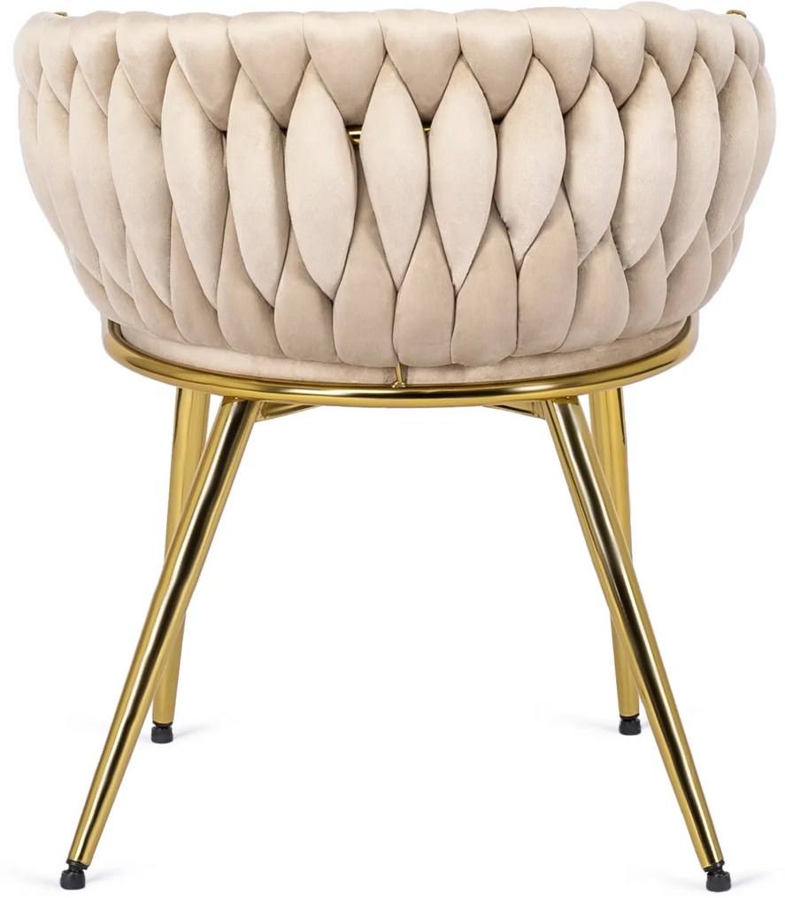 Krzesło Tapicerowane Plecione do Salonu CAPRI Kremowe Welurowe do Toaletki Nowoczesne Glamour