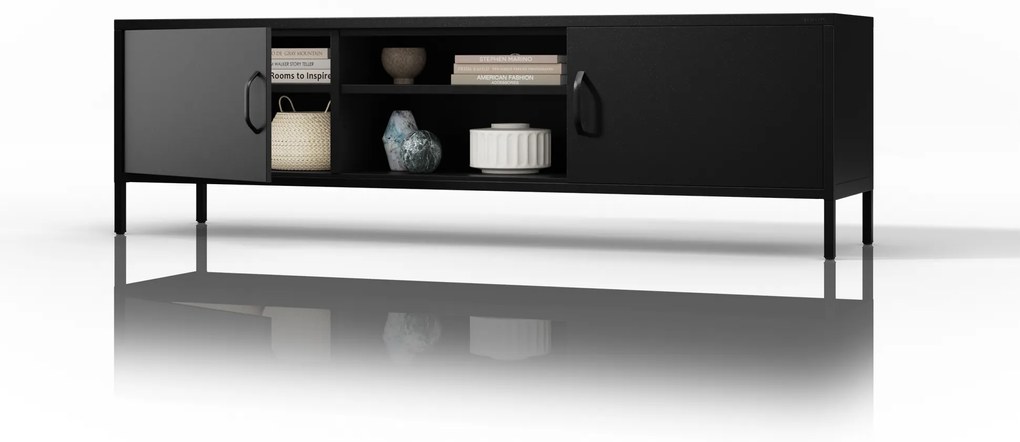 Szafka RTV długa XL czarna ROSARIA 1700 x 400 x 500