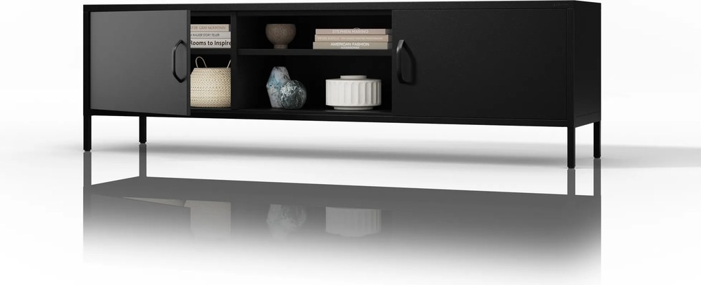 Szafka RTV metalowa szeroka XL na nóżkach czarna, 1700x400x500 mm: ROSARIA