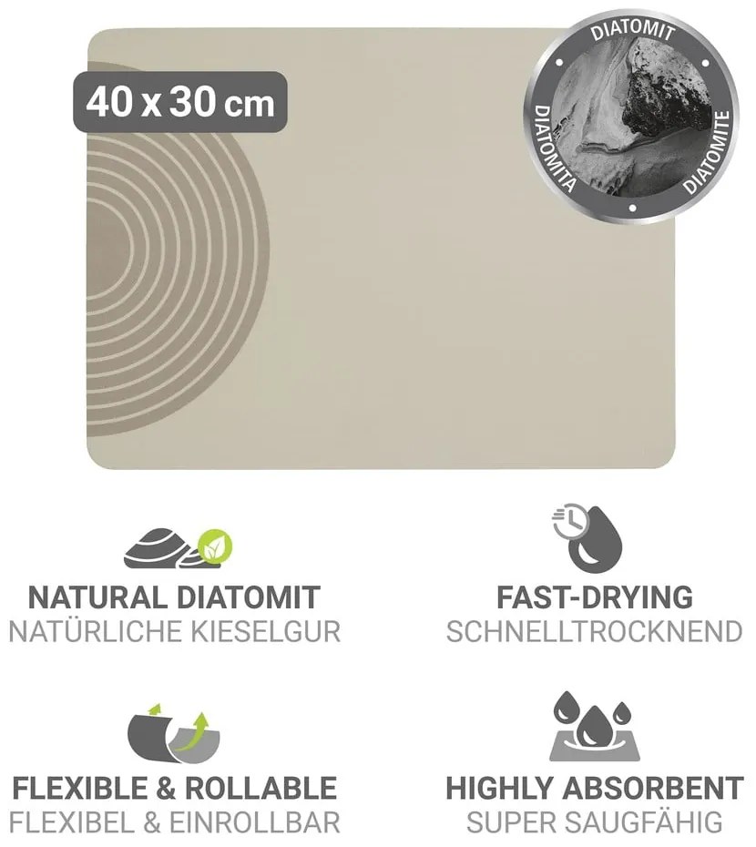Beżowa gumowa podkładka do naczyń 40x30 cm Dima – Wenko