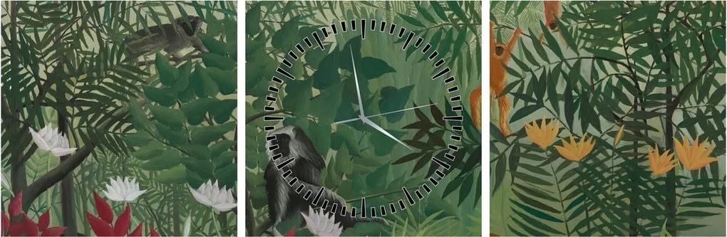 Obraz - Henri Rousseau, Tropical Forest with Monkeys, reprodukcje (z zegarem) (90x30 cm)