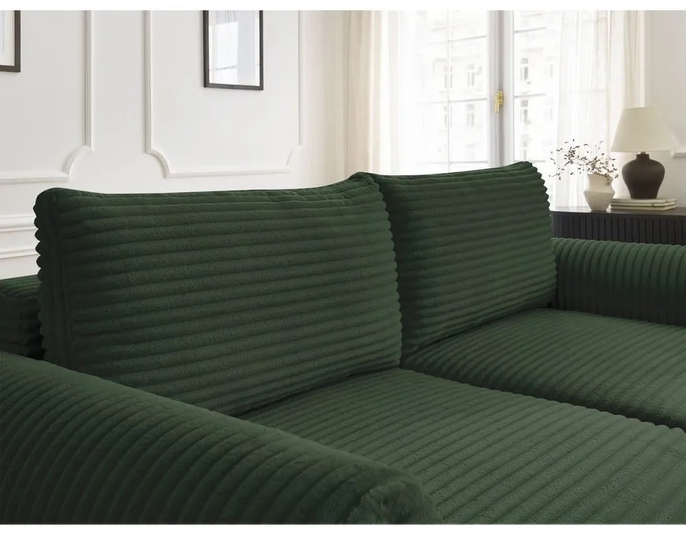 Ciemnozielona sztruksowa rozkładana sofa 257 cm Lucien – Bobochic Paris