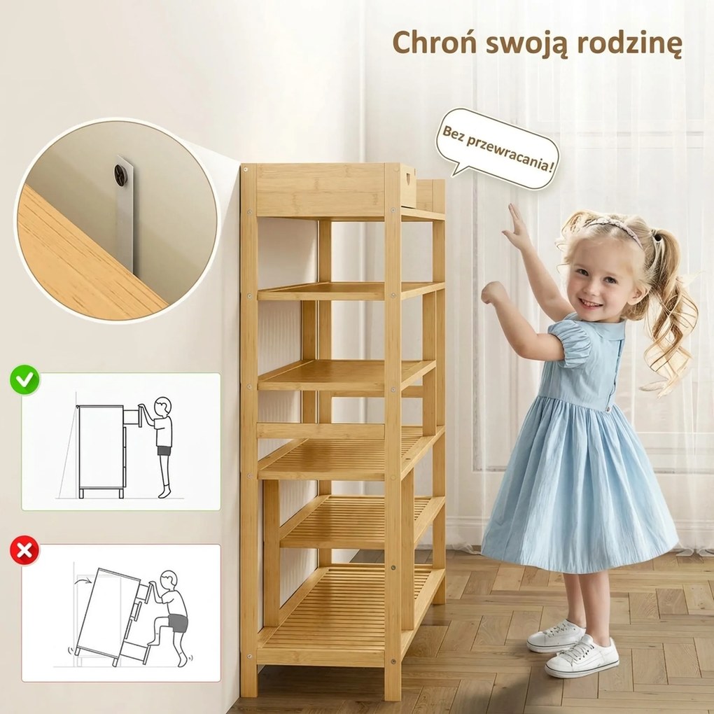 HOMCOM Regał na buty, stojak na obuwie z 6 półkami, szuflada z bambusa, dla maks. 18 par butów, regał do korytarza, sypialni, 101 x 30 x 100 cm, naturalny