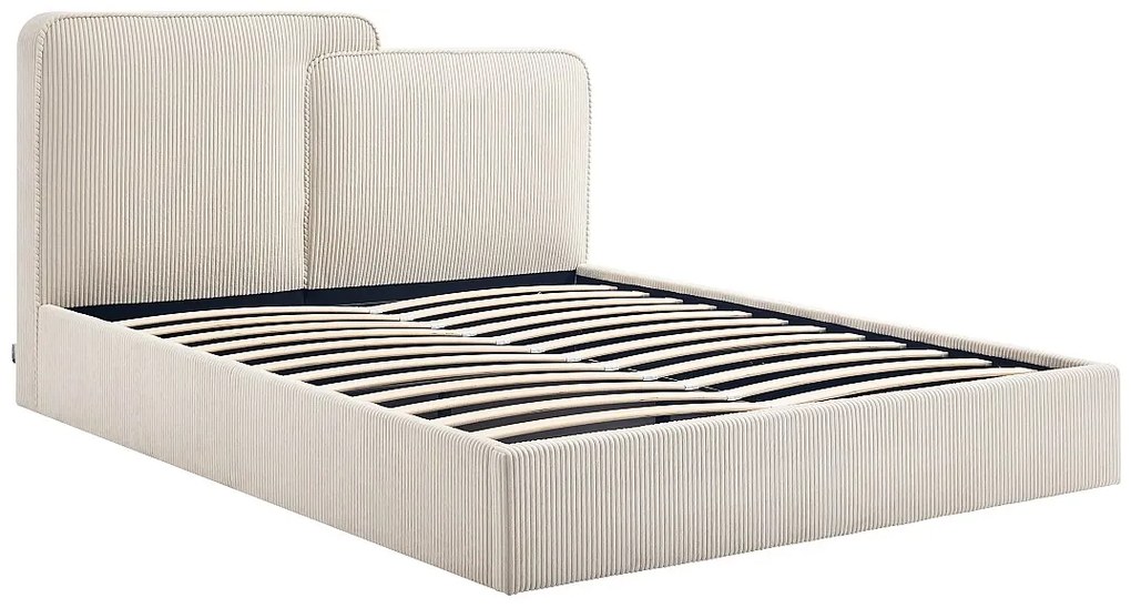 Łóżko ze skrzynią  140 x 190 cm - Sztruks - Beżowy + Materac - NAYOLA