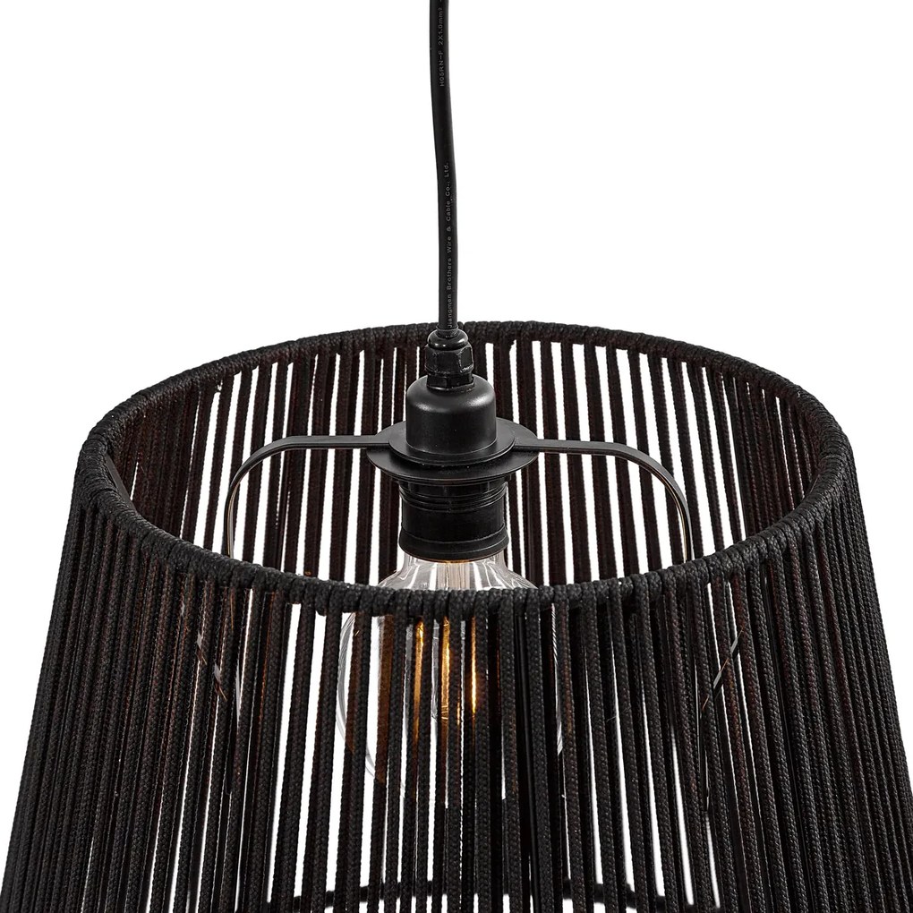 Zewnętrzna lampa wisząca czarna z czarnym sznurem, 3-punktowa IP44 - Cava Jayla