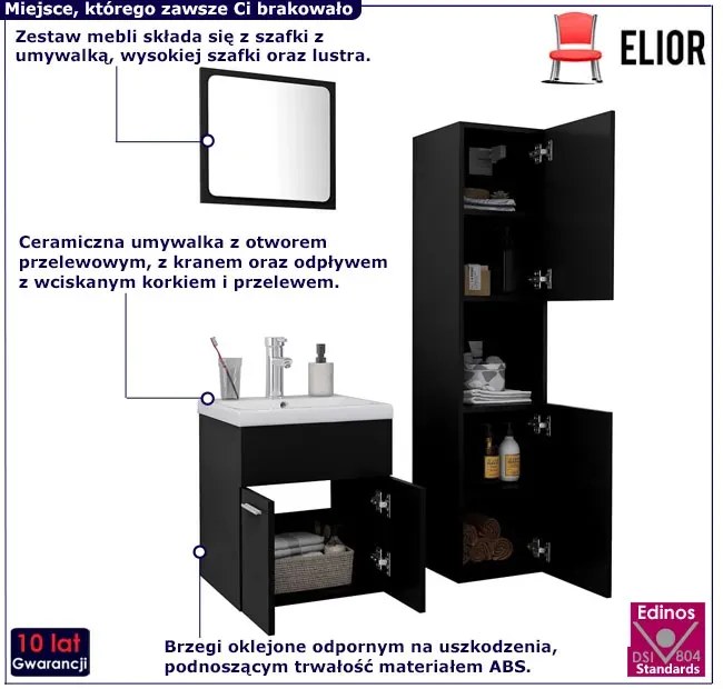 3 elementowy czarny zestaw mebli łazienkowych - Astron 3X