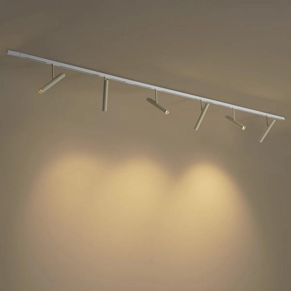 Nowoczesny system szynowy biały z 6 beżowymi reflektorami 1-fazowymi - Slimline Avery