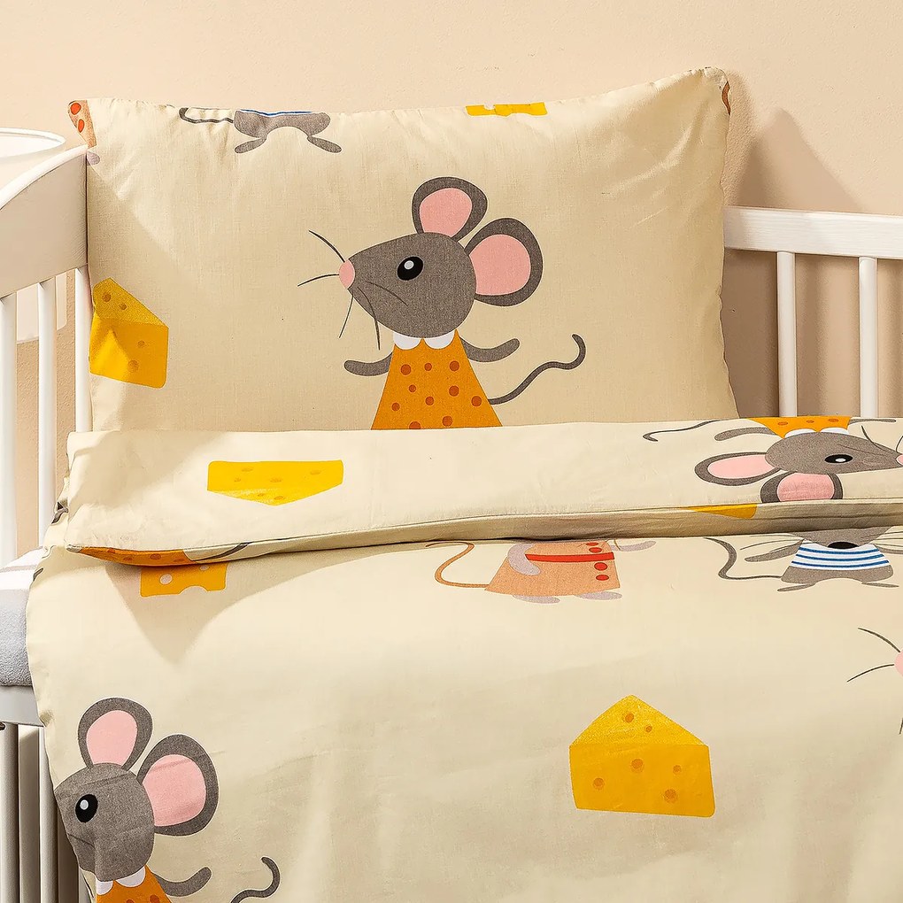 4Home Dziecięca pościel bawełniana do łóżeczka Little mouse, 100 x 135 cm, 40 x 60 cm