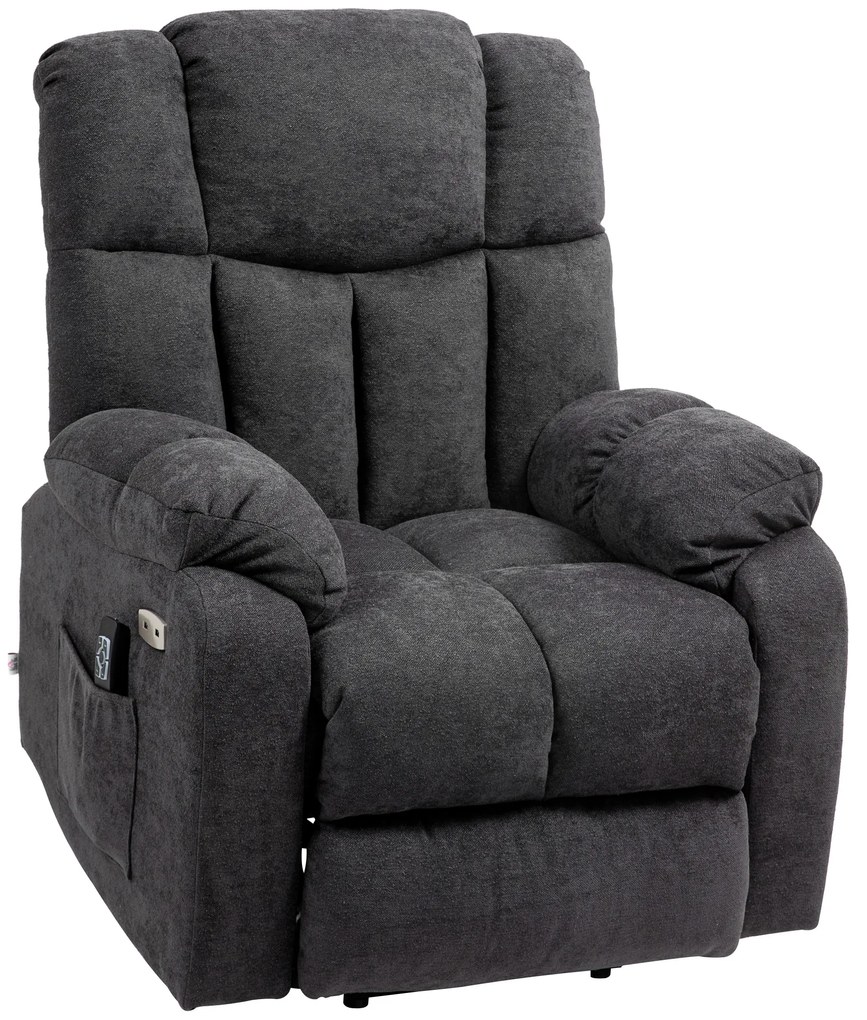 HOMCOM Fotel relax 2-w-1 z funkcją leżenia, porty USB, sprężyny kieszeniowe, Czarny