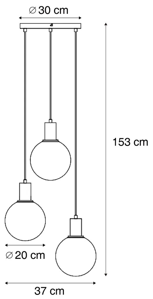 Designerska lampa wisząca czarna z przezroczystym szkłem okrągła 3-punktowa - MallonDesignerski Oswietlenie wewnetrzne
