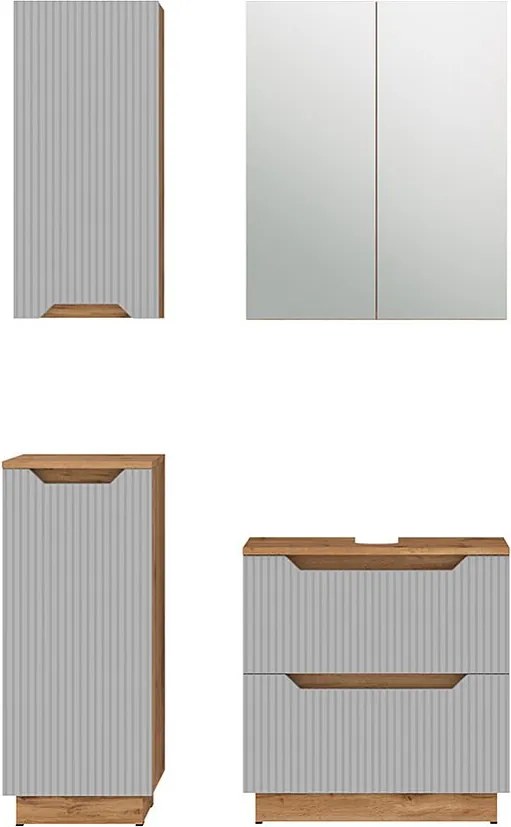 Zestaw mebli łazienkowych dąb/szary w paski 59.8x32x62.5 lotta