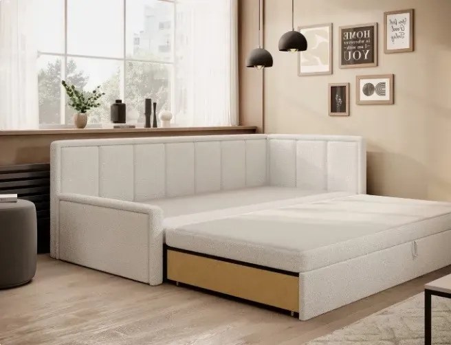 Sofa rozkładana z funkcją spania FULGEO kremowa prawa ELTAP