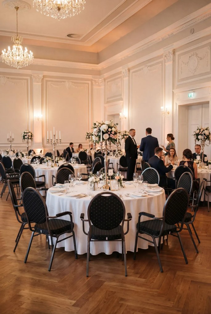 Metalowe krzesło bankietowe tapicerowane z podłokietnikami K4-T46