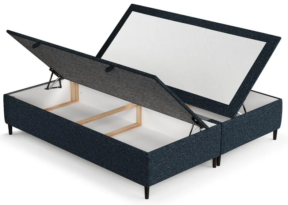Ciemnoniebieskie tapicerowane łóżko dwuosobowe ze schowkiem 200x200 cm Tate – Maison de Rêve