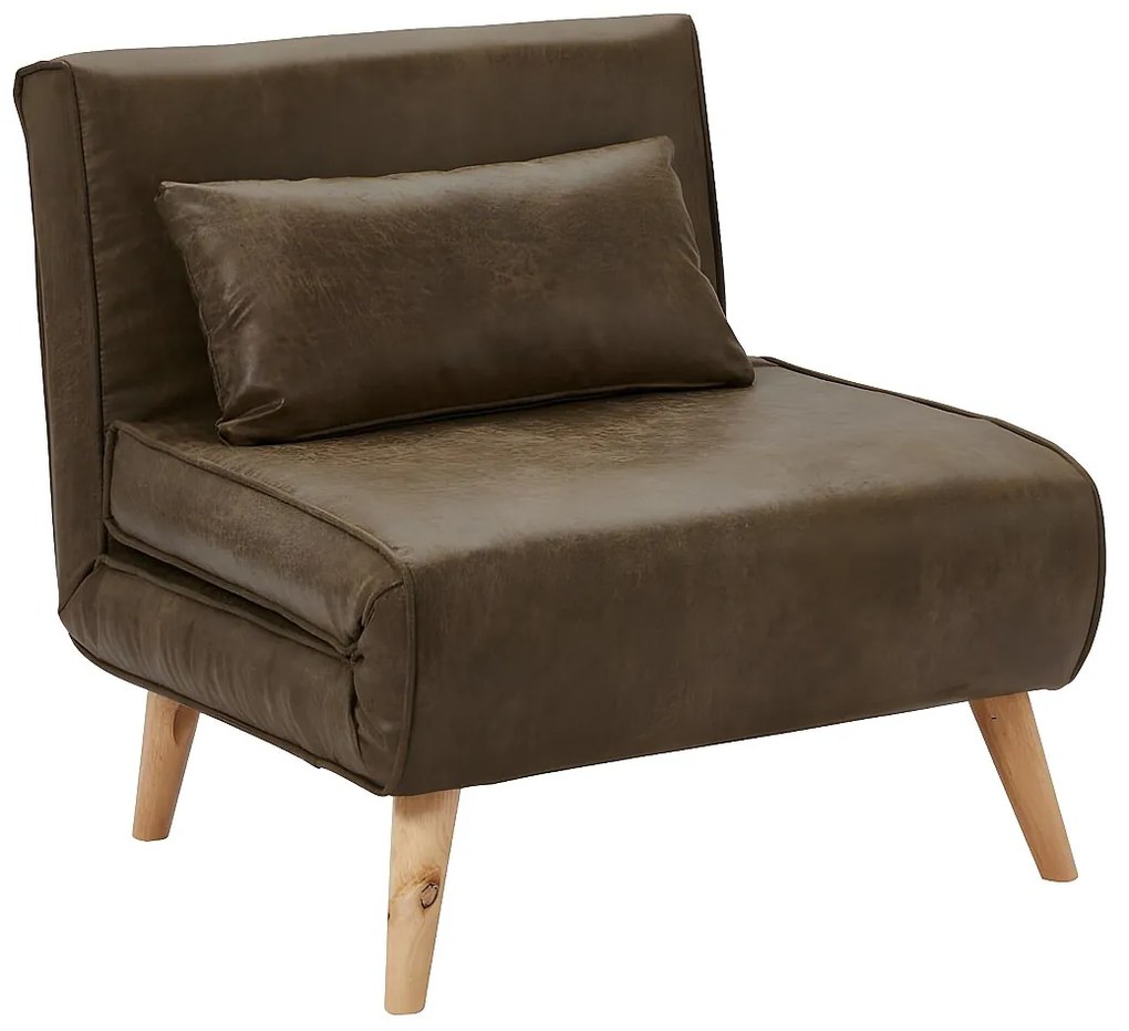 Rozkładany fotel POSIO z mikrofibry o wyglądzie postarzanej skóry – Kolor brązowy