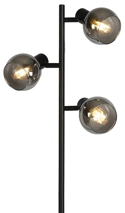 Lampa podłogowa art deco czarna 3-światłowa z przydymionym szkłem - Vidro ArtDeco Oswietlenie wewnetrzne