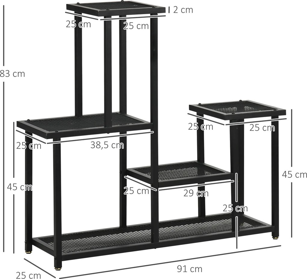 Outsunny Kwietnik Stojak na Rośliny 4 Półki Odporny na Warunki Atmosferyczne Czarny 91x25x83cm | Aosom PL