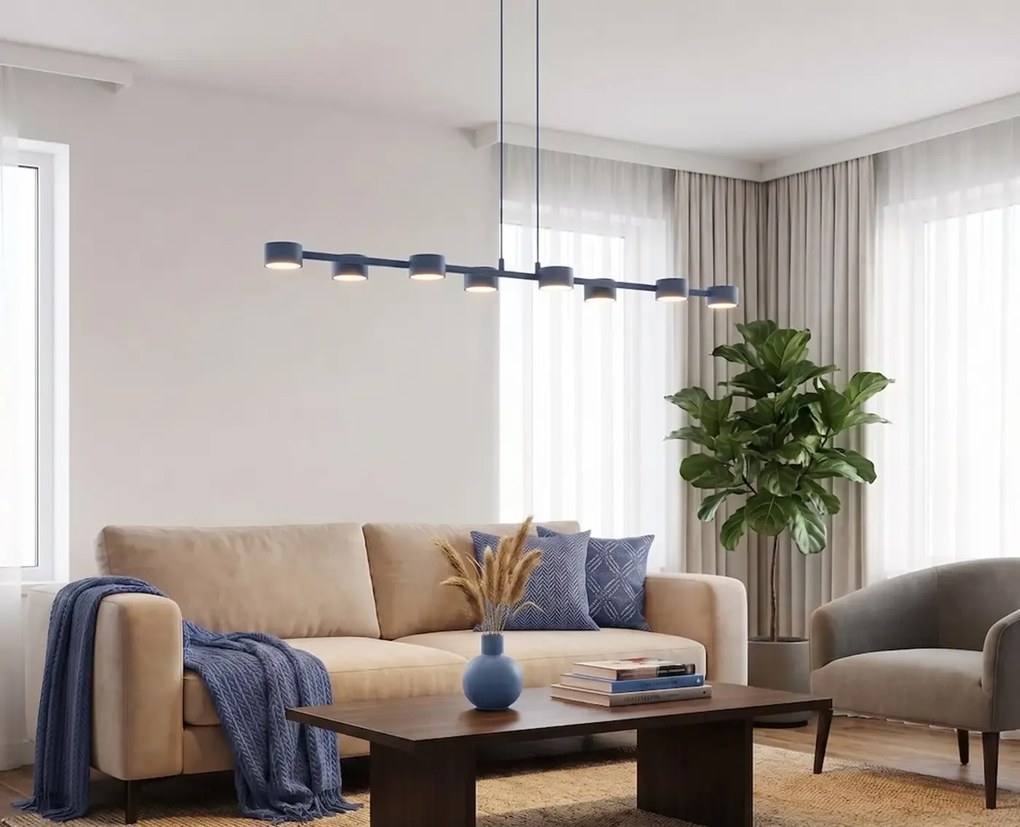 Megara Dusty Blue 8 – długa lampa wisząca nad duży stół 180-240cm