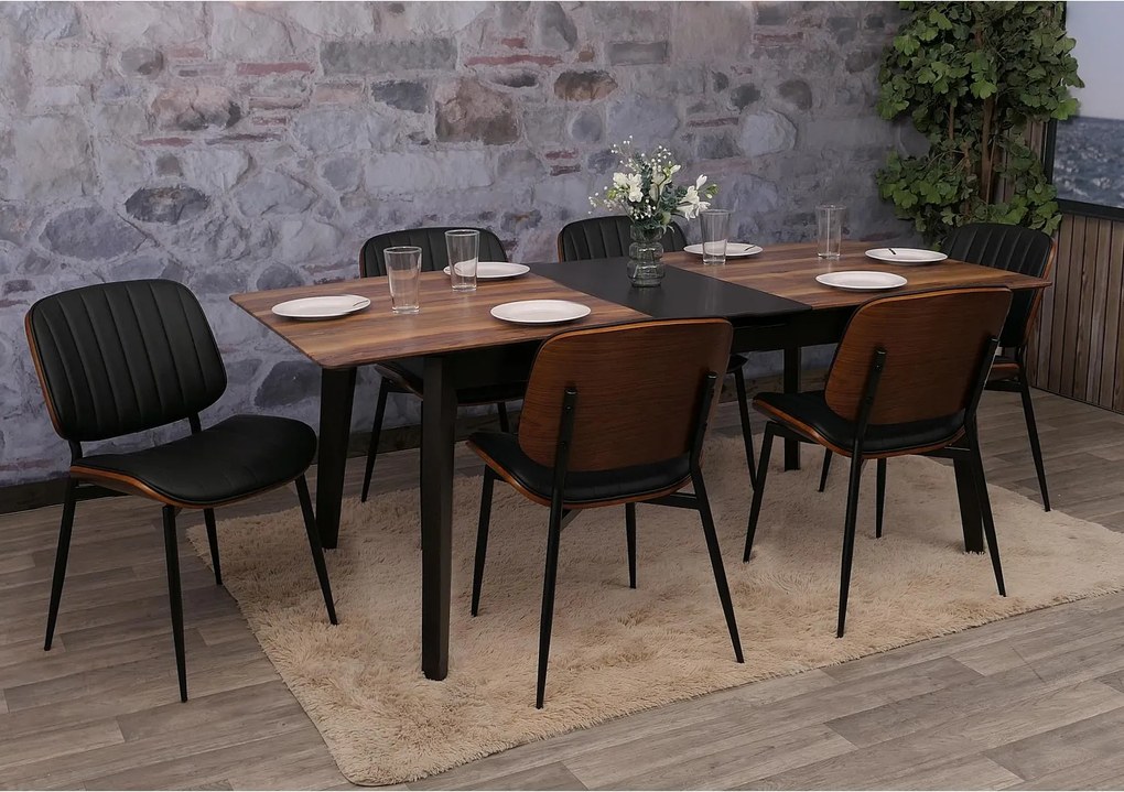 Krzesło do jadalni MCW-O44 (zestaw 6 sztuk),  orzechowy wygląd, czarne