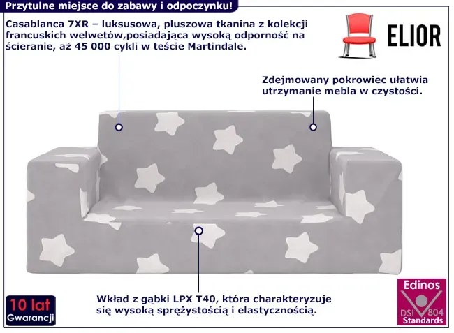 Pluszowa sofa dla dziecka szara w gwiazdki - Hallker 3X