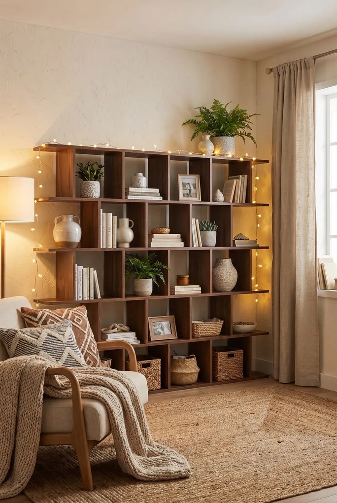 Orzechowa ażurowa biblioteczka w stylu nowoczesnym G3-B40