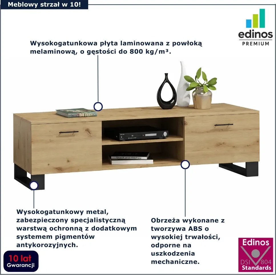 Szafka RTV na czarnych nóżkach dąb artisan W8-F20