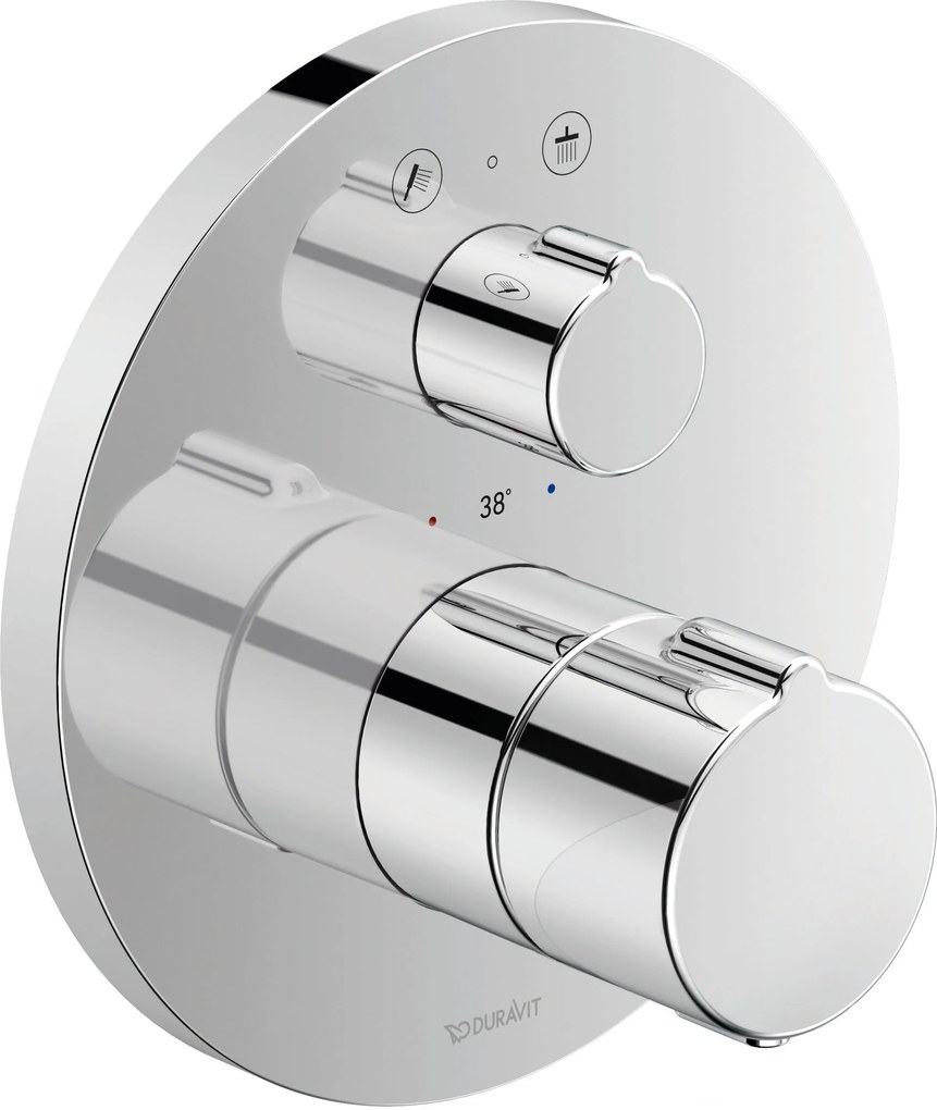 Termostat prysznicowy podtynkowy Duravit C.1Mosiądz - Chrom - 2 tryby wylewki - Ø 17 cm