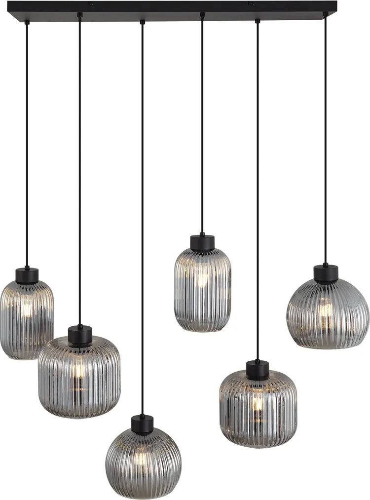 Inteligentna lampa wisząca czarna z przydymionym szkłem, 6-punktowa, z WiFi A60 - Ana