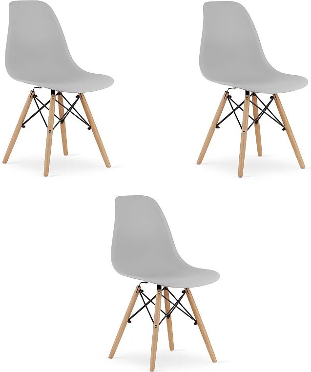 Krzesło Valora OSAKA z drewnianymi nogami w kolorze szarym, ergonomiczne, x3