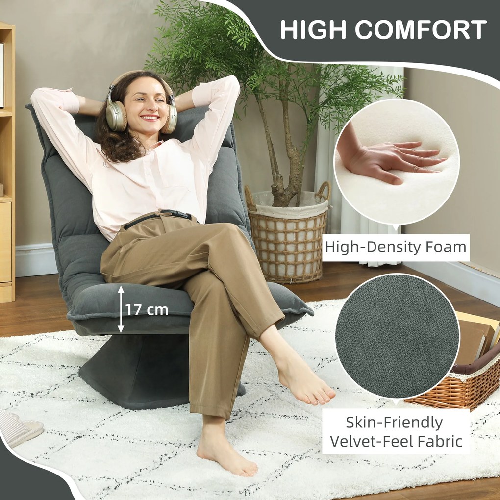 HOMCOM Krzesło podłogowe z pięciostopniową regulacją oparcia, obrotowe, nowoczesne krzesło tapicerowane, Ciemnoszary