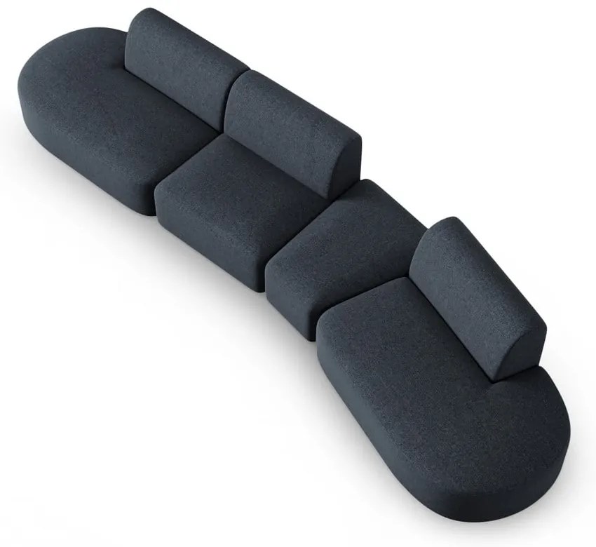 Niebieska sofa z tkaniny szenilowej prawostronna 428 cm Paolo – Milo Casa