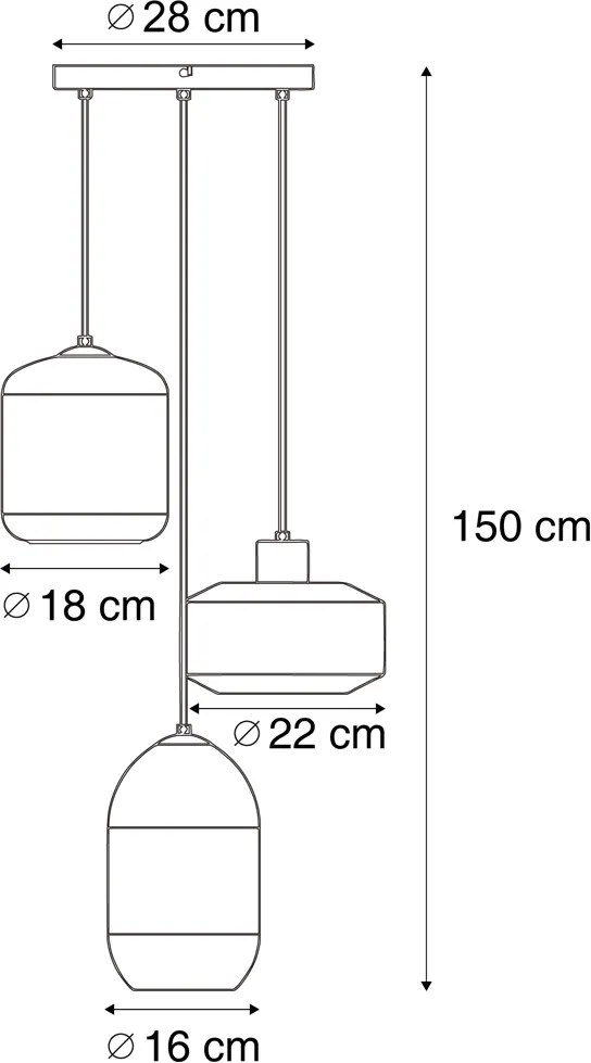 Nowoczesna lampa wisząca czarna z bursztynowym szkłem 3-źródła światła - Sheena