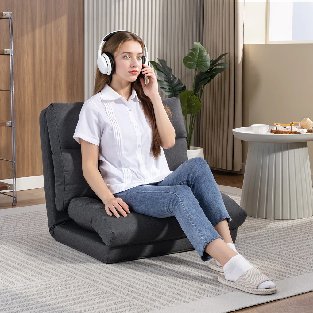 HOMCOM Pufa z funkcją łóżka, odchylane oparcie, składana, do 120kg, 70 x 72 x 56 cm, Ciemnoszary | Aosom PL