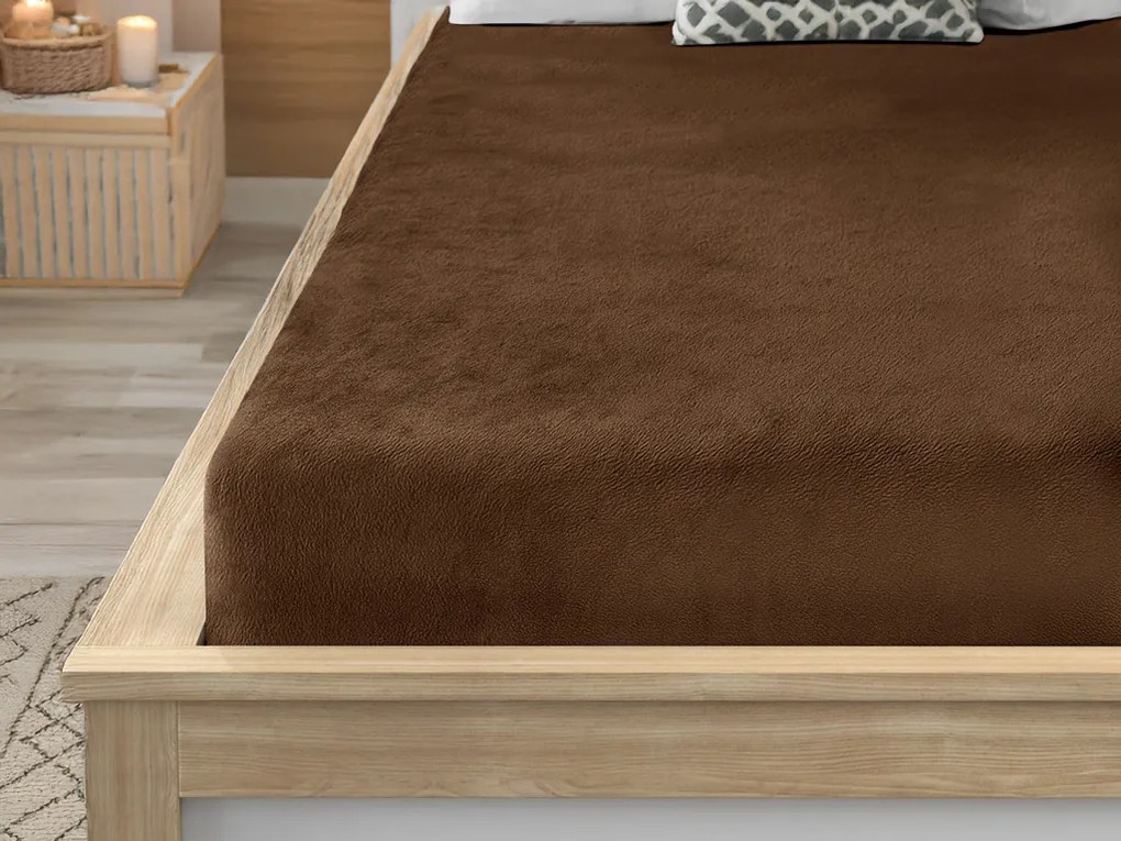 PrzytulneMieszkanie.pl Prześcieradło z mikropluszu SOFT 90x200 cm ciemny brąz