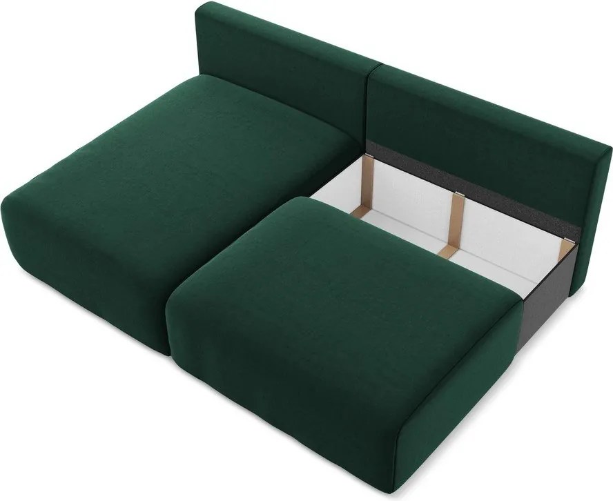 Ciemnozielony aksamitny rozkładany/ze schowkiem narożnik (lewostronny/z szezlongiem) Kalena – Makamii