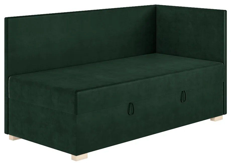 Ciemnozielone narożne łóżko dziecięce ze schowkiem i materacem 90x200 cm Flexi – Ghado