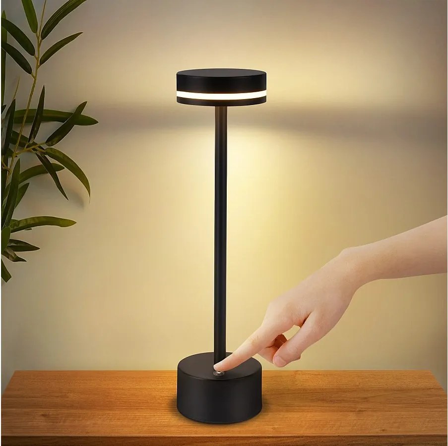 NETTLIFE Bezprzewodowa lampa stołowa LED Nettlife, 3000–6500 K, ściemnialna, lampka nocna z portem USB-C, dotykowa, czarna