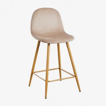 Zestaw 2 Wysokich Stołków Z Aksamitu Glamm Pszenica Brązowa & ↑65 Cm & Drewno Naturalne - Sklum