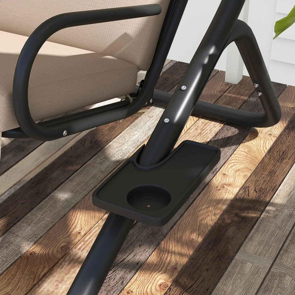 Outsunny Huśtawka ogrodowa typu Hollywood, odporna na warunki atmosferyczne, 2 oddzielne siedzenia, 2 podstawki na napoje, 170 cm x 136 cm x 170 cm, Beżowa