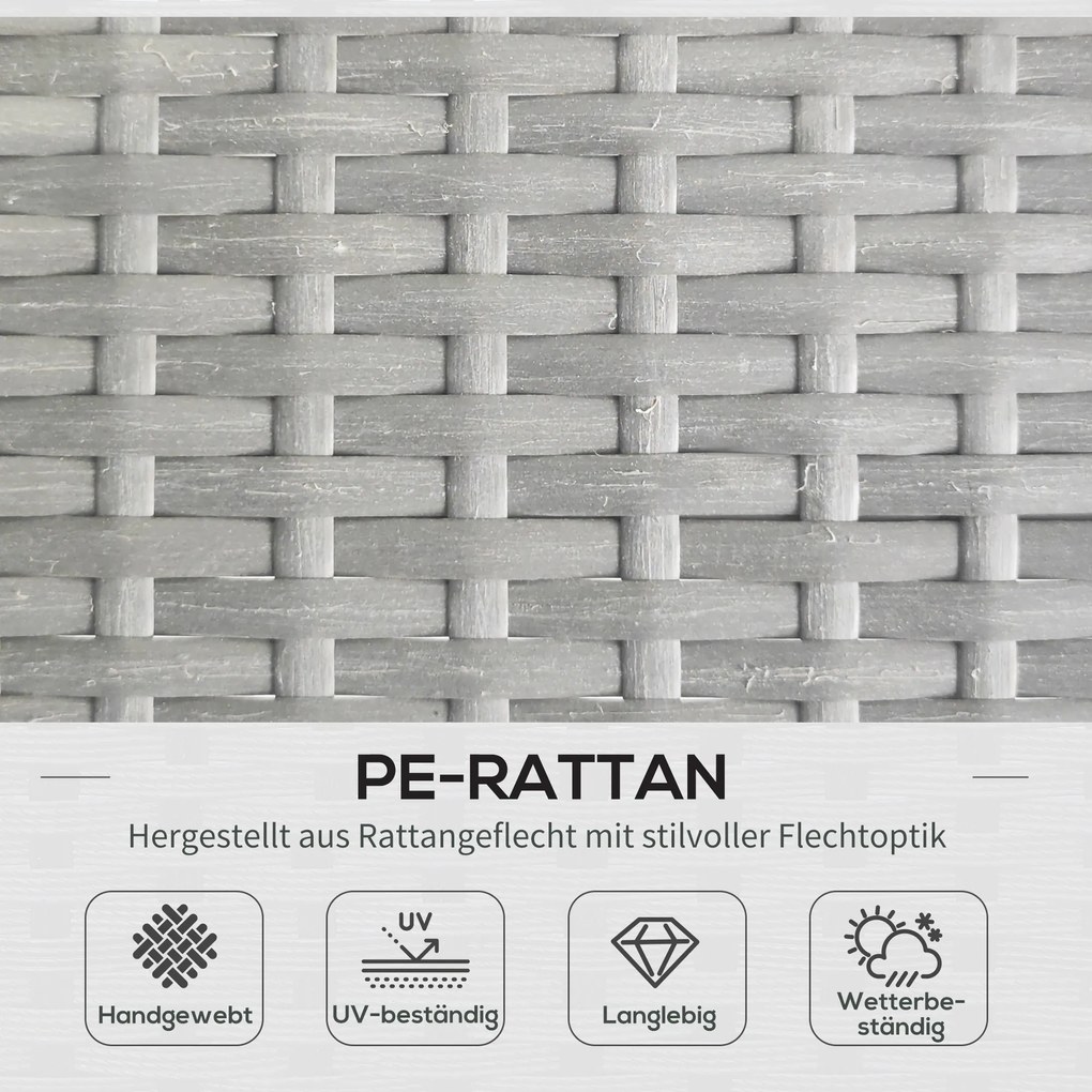 Outsunny 3-częściowy zestaw mebli ogrodowych z rattanu, komplet wraz z poduszkami, zestaw ogrodowy z 1 stolikiem, 1 leżakiem, 1 sofą dwuosobową, zestaw wypoczynkowy do ogrodu, tarasu, stal, jasnoszary