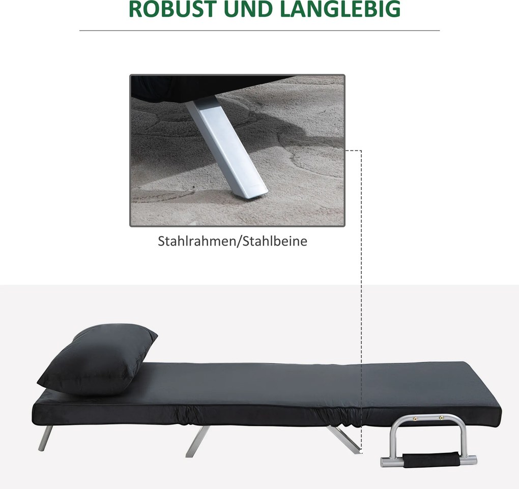 HOMCOM fotel z funkcją spania i łóżka sofa do spania 5-stopniowa regulacja oparcia do 120 kg 65x69x80 cm z poduszką czarny | Aosom PL