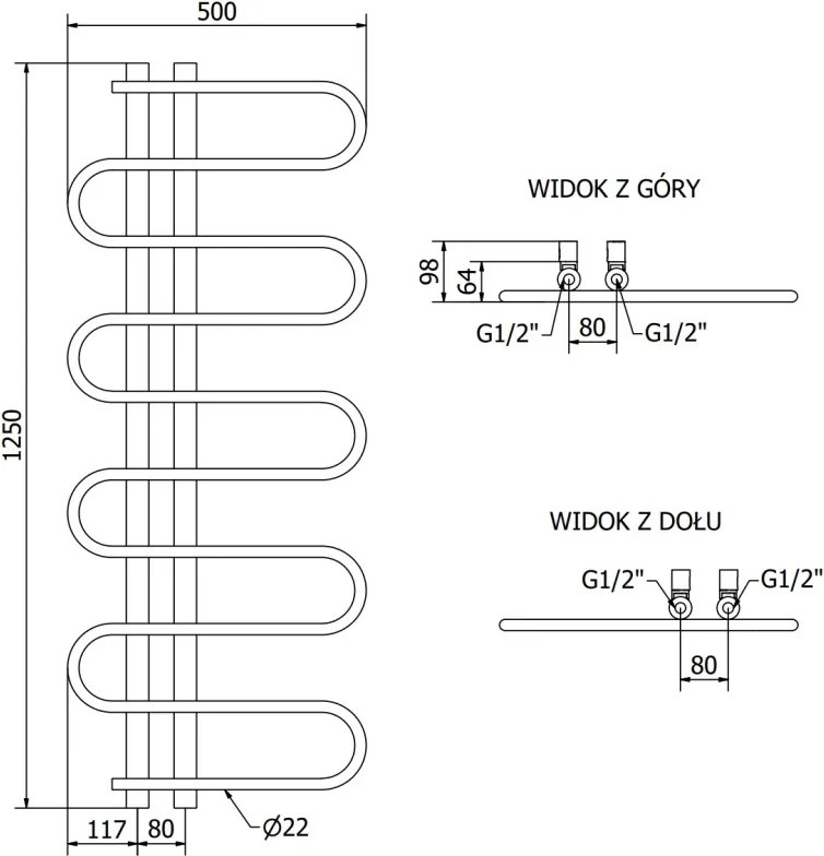 Mexen Kiso grzejnik łazienkowy dekoracyjny 1250 x 500 mm, 256 W, czarny - W114-1250-500-00-70