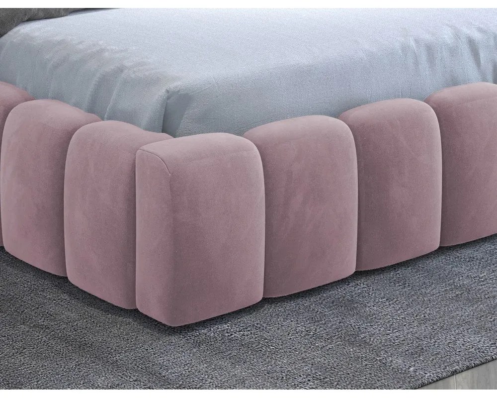 Różowe tapicerowane łóżko dwuosobowe ze schowkiem ze stelażem 140x200 cm Lamica – ELTAP